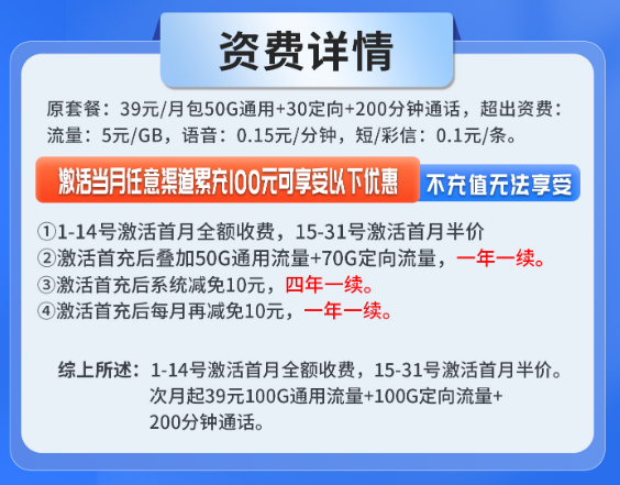 福建联通天华卡优惠细则